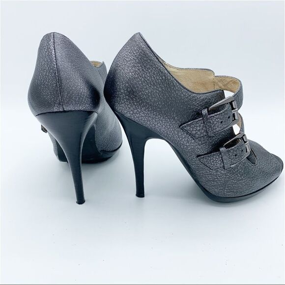 Michael Kors‎ Webster Peep Toe Platform Metallic Pewter Pebbled Leather - Picture 7 of 12